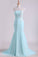 2024 Mermaid Prom Dresses High Neck Chiffon With Applique And Beads Sweep Train
