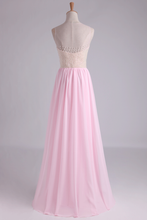 Load image into Gallery viewer, 2024 High Neck Beaded Bodice A Line With Layered Flowing Chiffon Skirt Floor Length