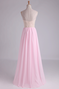 2024 High Neck Beaded Bodice A Line With Layered Flowing Chiffon Skirt Floor Length