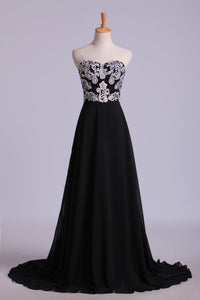 2024 Fascinating Sweetheart A Line Floor Length Prom Dresses With Applique Chiffon