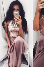 Load image into Gallery viewer, Sexy Two Pieces Shinny Sequin Long A-line Halter Prom Dresses RS687