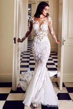 Load image into Gallery viewer, Long Sleeve See Through Mermaid Tulle Wedding Dresses Appliques Bridal SRSPJAP4FDS
