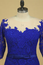 Load image into Gallery viewer, 2024 Plus Size Scoop Sheath Half Sleeve With Sash Dark Royal Blue Lace Mother Of The Bride Dresses