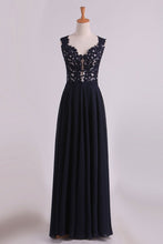 Load image into Gallery viewer, 2024 Straps Prom Dresses With Applique And Beads Open Back A Line Chiffon