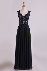 2024 Straps Prom Dresses With Applique And Beads Open Back A Line Chiffon