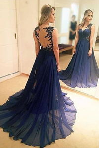 2024 A Line Scoop Chiffon With Applique Sweep Train Prom Dresses