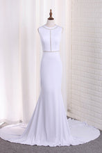 Load image into Gallery viewer, 2024 New Arrival Mermaid Scoop Wedding Dresses With Beads Sweep Train