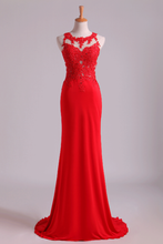 Load image into Gallery viewer, 2024 Popular Scoop Column Prom Dresses With Beading And Applique