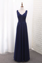 Load image into Gallery viewer, 2024 V Neck Open Back Chiffon Prom Dresses With Applique And Beads