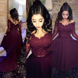 Two Pieces Lace Burgundy Assymetrical Long Dress Evening Dresses Prom Dresses RS702