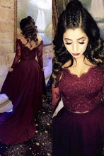Load image into Gallery viewer, Two Pieces Lace Burgundy Assymetrical Long Dress Evening Dresses Prom Dresses RS702