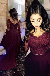Two Pieces Lace Burgundy Assymetrical Long Dress Evening Dresses Prom Dresses RS702