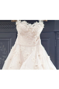 2024 Sweetheart Wedding Dresses A Line Tulle With Ruffles And Handmade Flowers