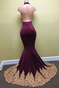 2024 Spandex Halter With Applique Mermaid Sweep Train Prom Dresses