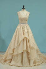 Load image into Gallery viewer, 2024 V Neck Wedding Dresses A Line Organza With Applique And Beads