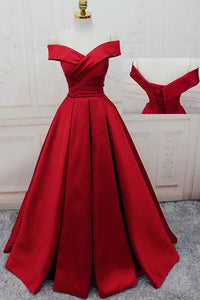 Gorgeous Red Off-the-Shoulder Floor-Length Satin Sweetheart Long Lace up Prom Dresses RS374