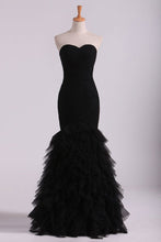 Load image into Gallery viewer, 2024 Black Sweetheart Ruffled Bodice Evening Dresses Tulle Floor Length Mermaid