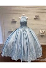 Load image into Gallery viewer, Halter Neckline Rhinestone And Crystal Beaded Quinceañera Dress Satin Ball Gown Prom SRSPZQM9EC2