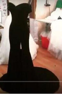 Sexy Leg Slit Long Mermaid Off-the-Shoulder Black Sweetheart Strapless Prom Dresses RS180