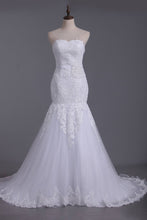 Load image into Gallery viewer, 2024 White Sweetheart Wedding Dresses Tulle With Applique &amp; Beads Mermaid/Trumpet