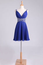 Load image into Gallery viewer, 2024 Homecoming Dresses Straps A-Line Short/Mini Chiffon With Beads And Ruffles Dark Royal Blue
