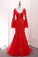 2023 V Neck Long Sleeves Tulle Evening Dresses Mermaid With Applique