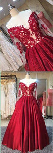 A-line Long Sleeves Sweetheart Lace Floor-Length Burgundy Cheap Prom Dresses RS760