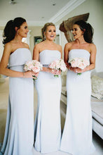 Load image into Gallery viewer, Simple Strapless Grey Satin Cheap Long Bridesmaid Dresses GD00002