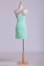 Load image into Gallery viewer, 2024 Shiny Homecoming Dresses Sheath Short/Mini Chiffon With Rhinestones