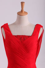 Load image into Gallery viewer, 2023 Red Chiffon Evening Dresses Ruffled Bodice Floor Length