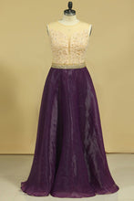 Load image into Gallery viewer, 2024 Burgundy/Maroon Prom Dresses Scoop A Line With Sash &amp; Applique