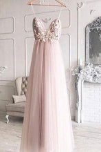 Load image into Gallery viewer, Elegant A Line Spaghetti Straps V Neck Prom Dress With Handmade Flowers, Bridesmaid Dress SRS15577