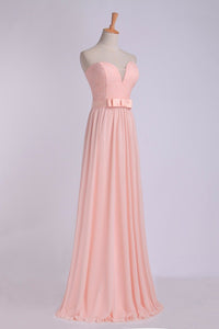 2024 Sweetheart A Line Prom Dress With Sash Pick Up Long Chiffon Skirt