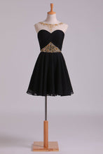 Load image into Gallery viewer, 2024 Bateau Homecoming Dresses A Line Short Chiffon With Beading