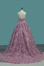 Load image into Gallery viewer, 2024 New Arrival Sweetheart A Line Lace Prom Dresses Sweep Train