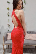 Load image into Gallery viewer, 2024 Prom Dresses Mermaid Lace High Neck Open Back Sweep Train