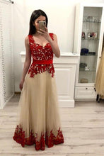 Load image into Gallery viewer, 2023 Tulle A-Line Straps  Prom Dresses WIth Appliques Floor Length