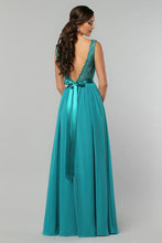 Load image into Gallery viewer, 2024 A Line Chiffon V Neck Bridesmaid Dresses With Sash Floor Length