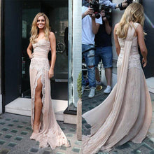 Load image into Gallery viewer, Celebrity Inspiration Style One Shoulder Lace Long Sheath Side Slit Prom Dresses BG0081