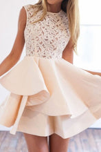 Load image into Gallery viewer, 2023 Scoop Homecoming Dresses A Line Satin &amp; Lace Short/Mini