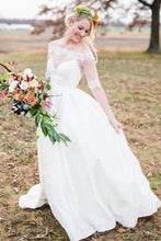 Load image into Gallery viewer, Simple Elegant Long A-Line Ivory Wedding Dresses With Sleeves