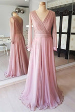 Load image into Gallery viewer, Pretty Flowy Long Elegant Simple Cheap Chiffon Prom Dresses With Sleeves
