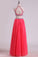 2023 Two Pieces Halter Prom Dresses A Line Tulle With Beading Floor Length