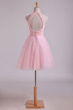 Load image into Gallery viewer, 2024 Halter Homecoming Dresses A-Line Tulle Short/Mini Beaded Bodice