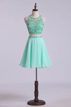 Load image into Gallery viewer, 2024 Two-Piece Halter Short Homecoming Dresses Chiffon Beaded Bodice