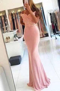 Off-the-Shoulder Mermaid Sexy Blush Pink Sweetheart Appliques Long Prom Dresses RS963