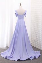 Load image into Gallery viewer, 2024 Straps Satin A Line Evening Dresses Sweep Train Zipper Up