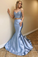 Two Piece Satin Prom Dresses With Lace Spaghetti Straps Mermaid Long Party SRSPLPBLEY2