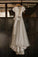 Short Sleeve Lace And Tulle Silver Country Wedding Dresses Prom Dress With Sash