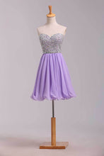 Load image into Gallery viewer, 2024 Homecoming Dresses A Line Short/Mini Sweetheart Chiffon With Beads Color Lilac